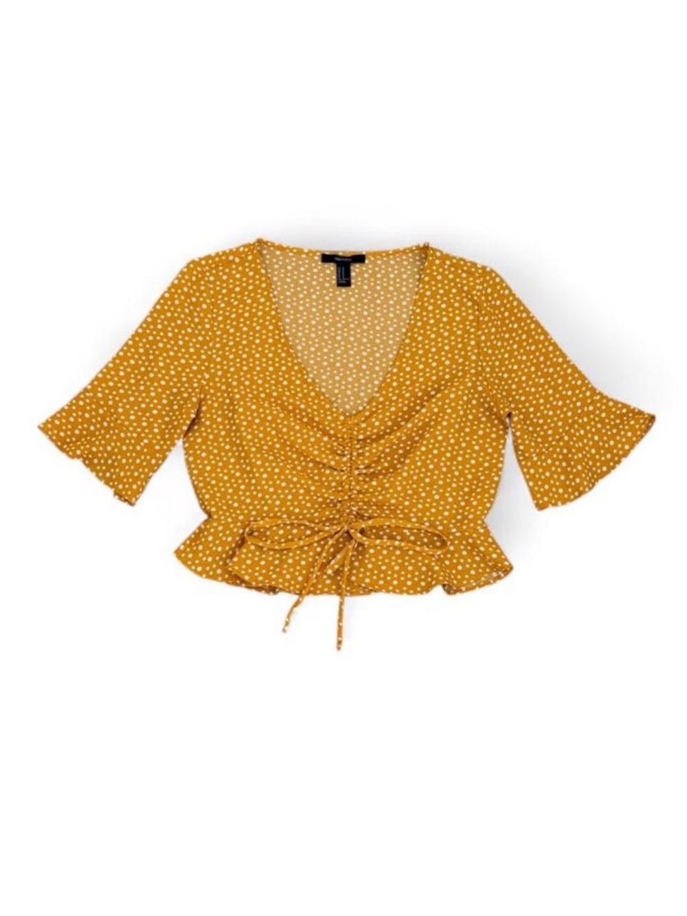 Forever 21 Mustard Dot Ruched Peplum Blouse